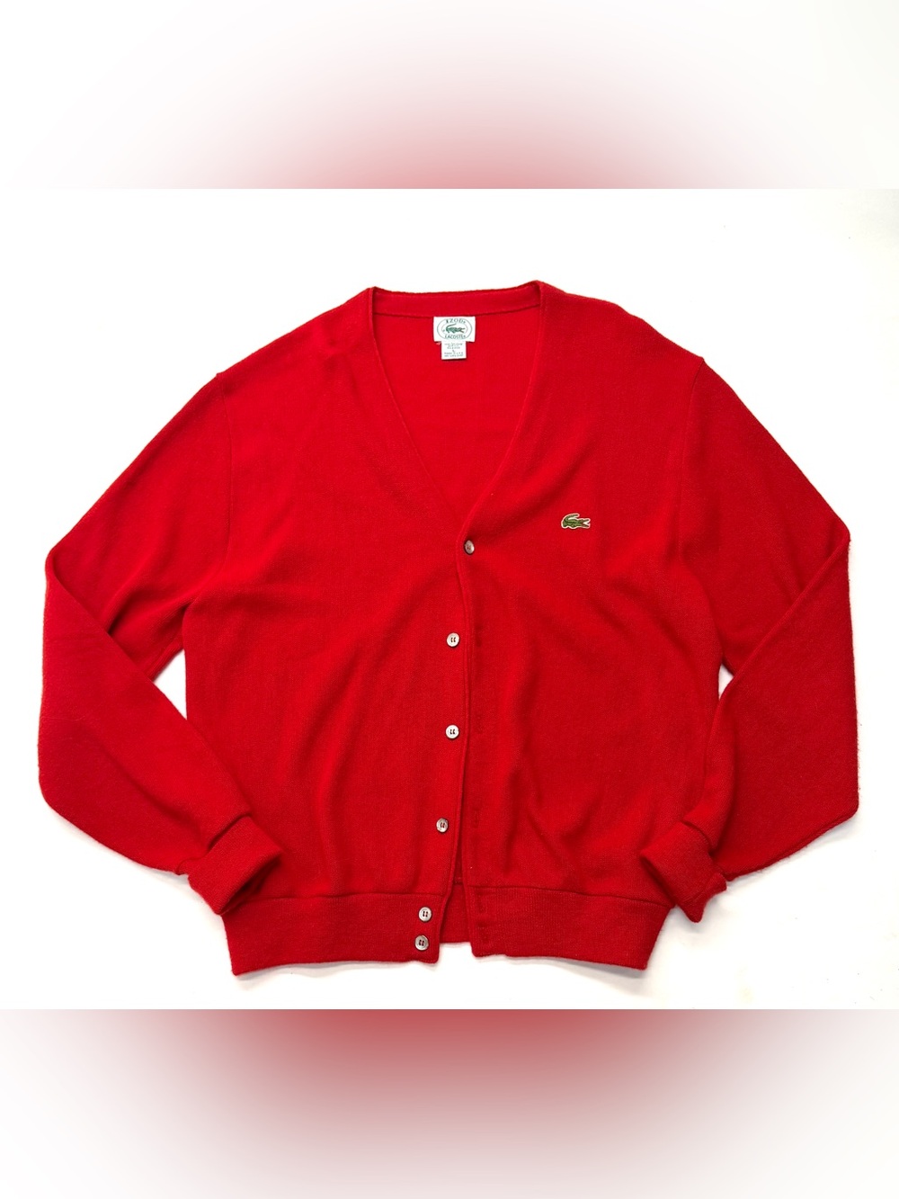Vintage Lacoste Izod Orlon Acrylic Men’s Red V-Neck Cardigan Sweater Mr. Rogers